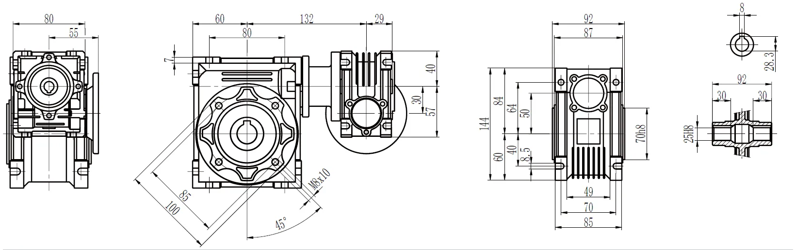 CMN-NMRV-NMRV Worm Gear Reducer Dimensions