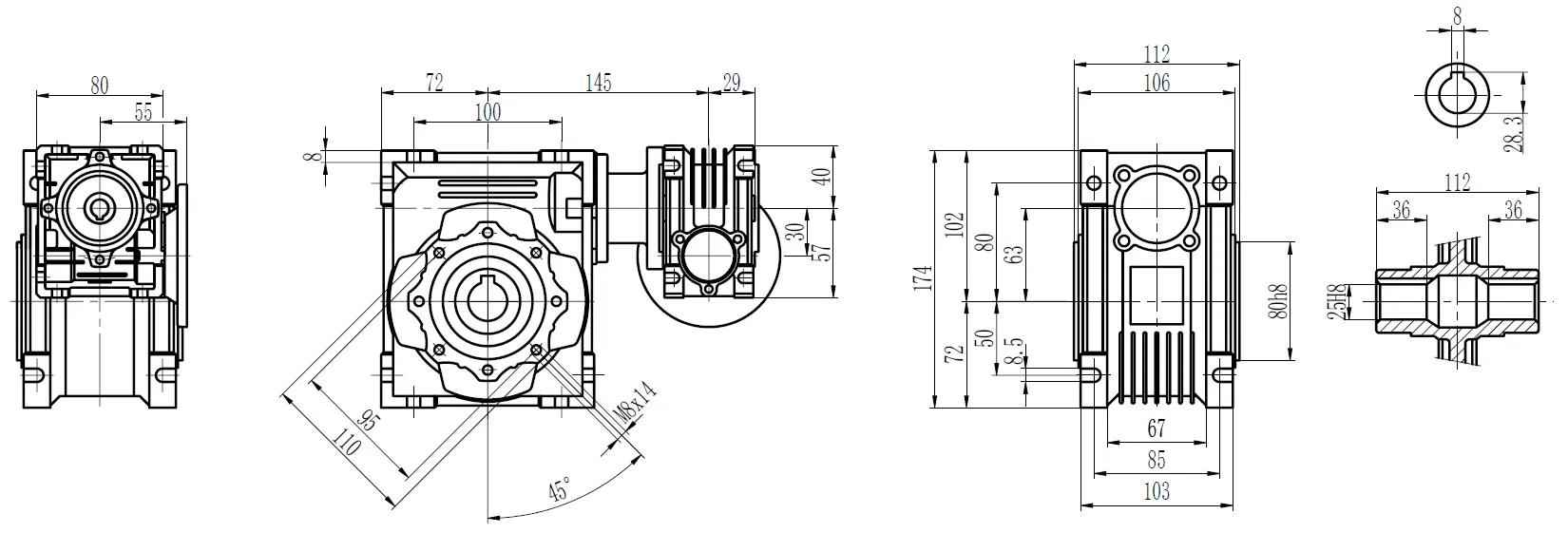 CMN-NMRV-NMRV Worm Gear Reducer Dimensions