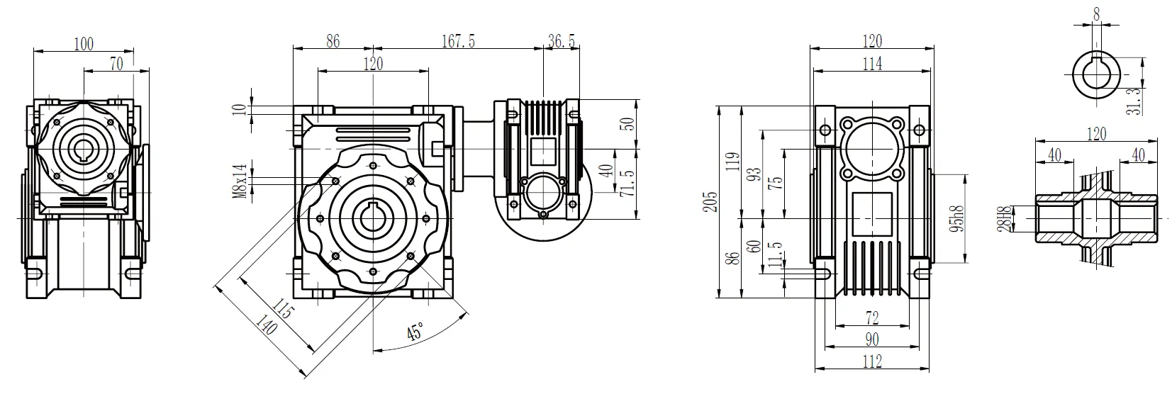 CMN-NMRV-NMRV Worm Gear Reducer Dimensions