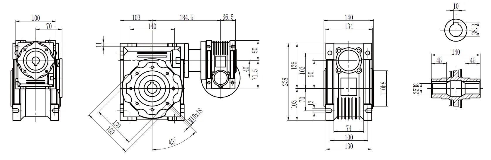 CMN-NMRV-NMRV Worm Gear Reducer Dimensions