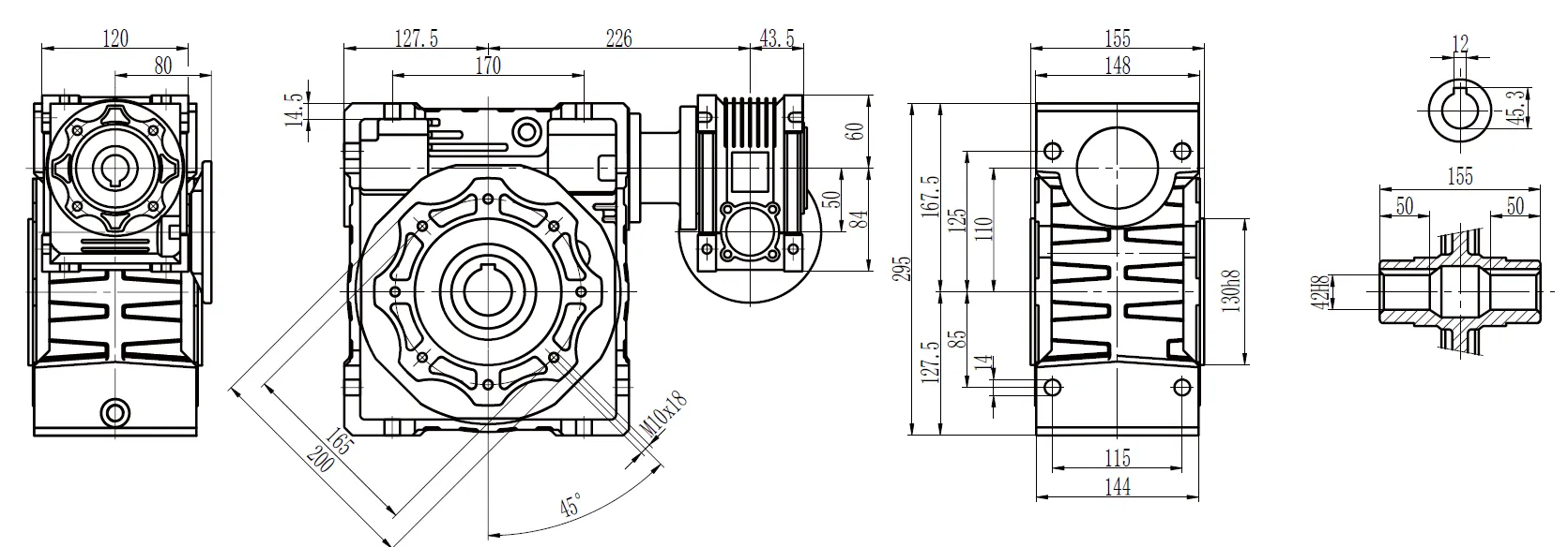 CMN-NMRV-NMRV Worm Gear Reducer Dimensions