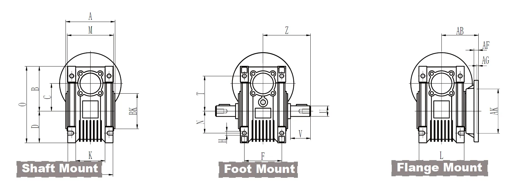 CMN-NMRV Worm Gear Reducer Dimensions