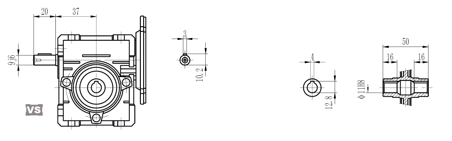 CMN-NMRV025 Worm Gear Reducer Dimensions