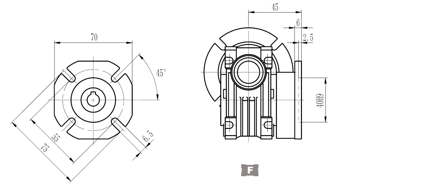 CMN-NMRV025 Worm Gear Reducer Dimensions
