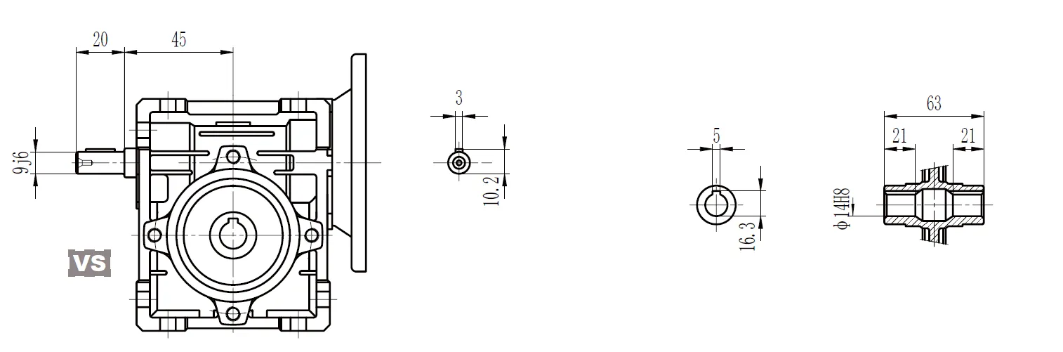CMN-NMRV030 Worm Gear Reducer Dimensions