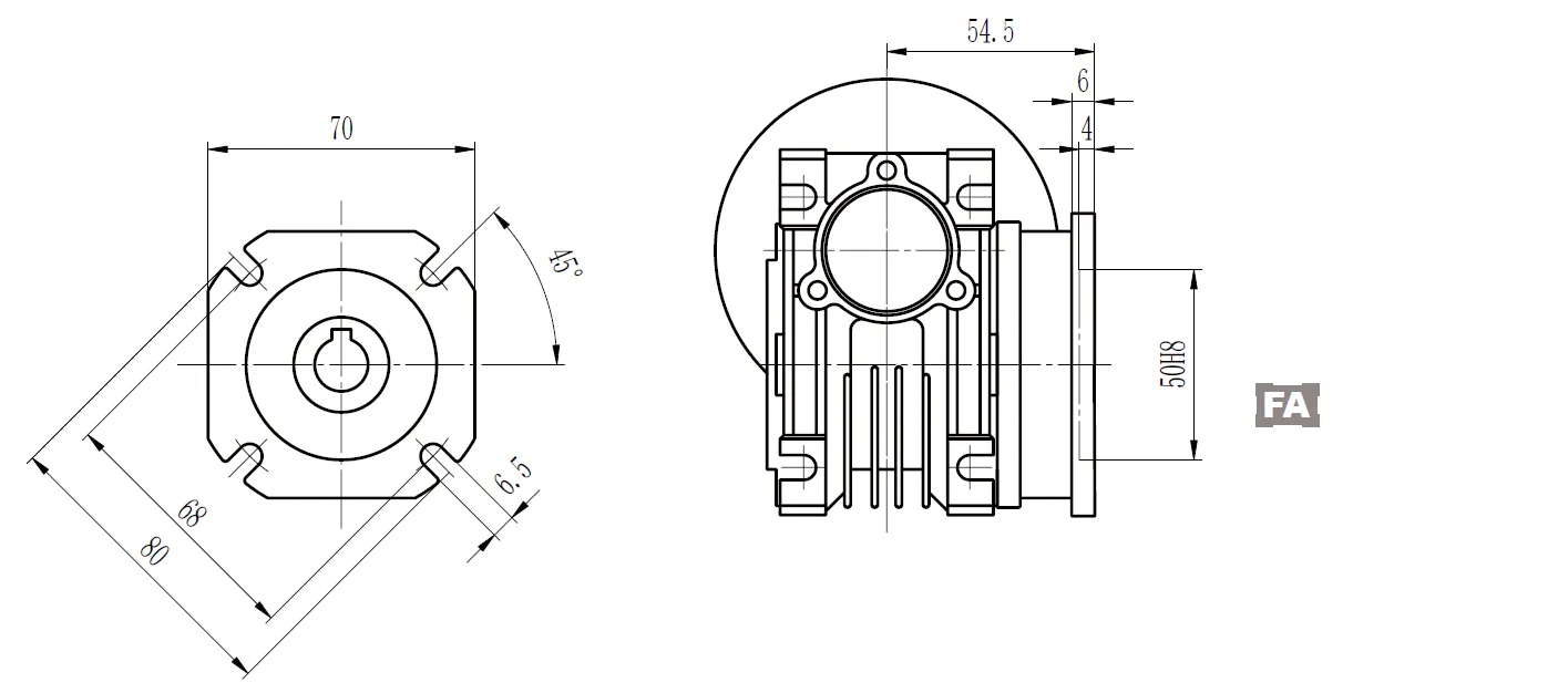 CMN-NMRV030 Worm Gear Reducer Dimensions