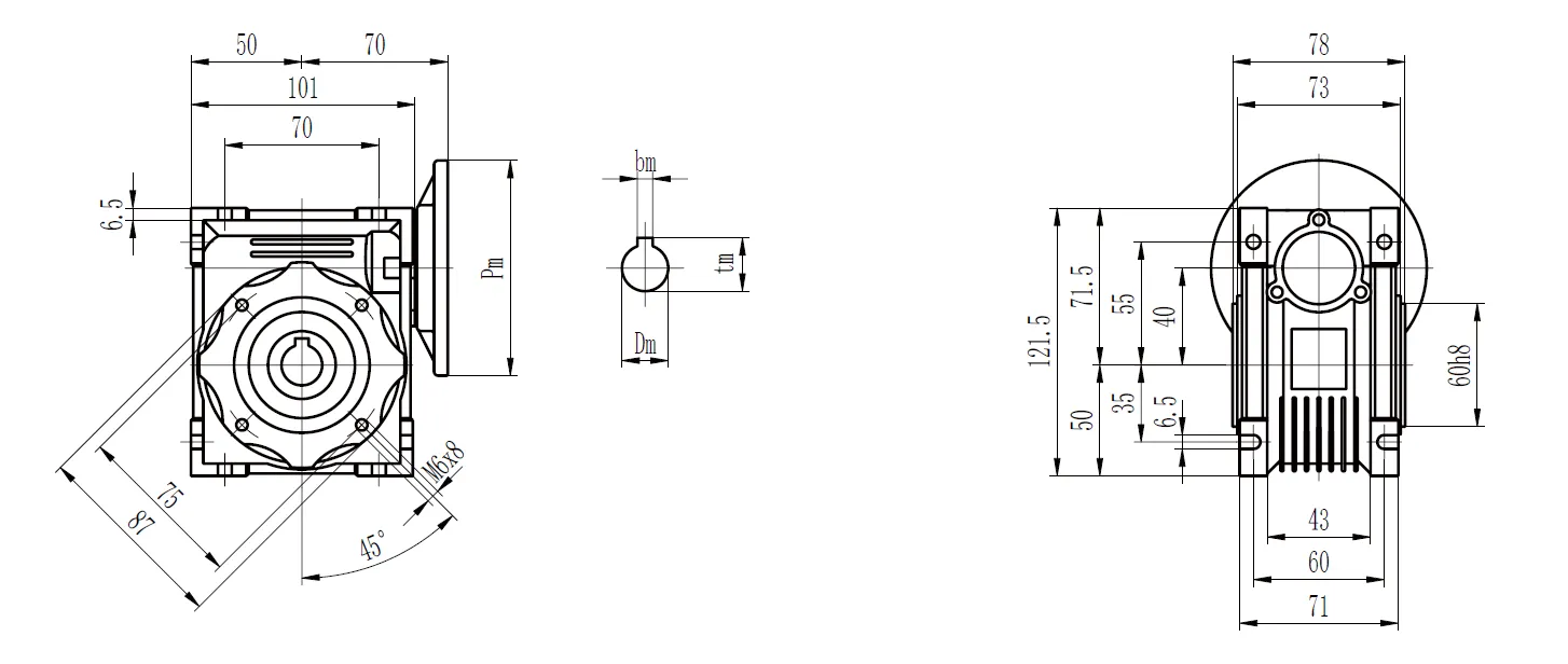 CMN-NMRV040 Worm Gear Reducer Dimensions