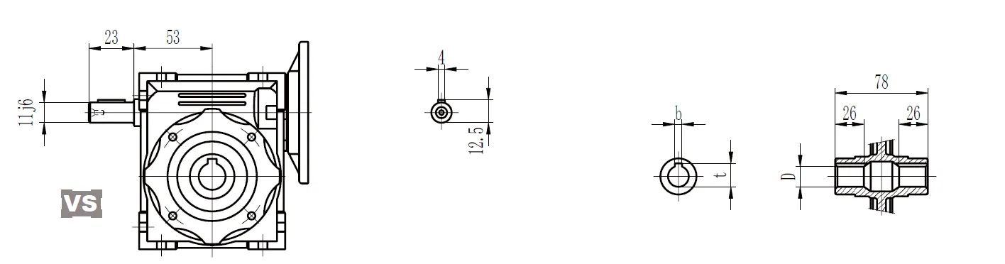 CMN-NMRV040 Worm Gear Reducer Dimensions
