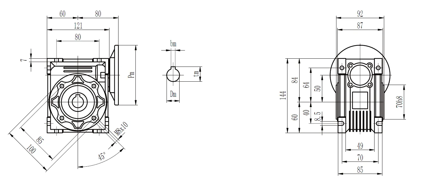 CMN-NMRV050 Worm Gear Reducer Dimensions