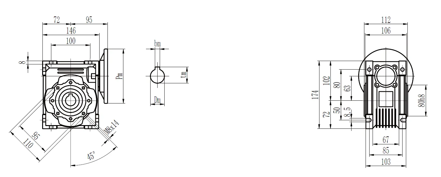 CMN-NMRV063 Worm Gear Reducer Dimensions