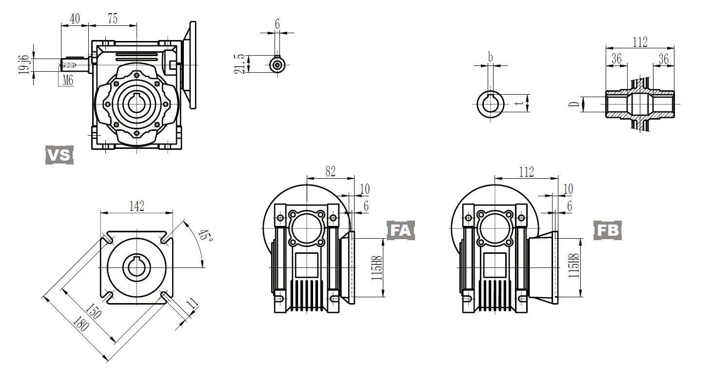 CMN-NMRV063 Worm Gear Reducer Dimensions