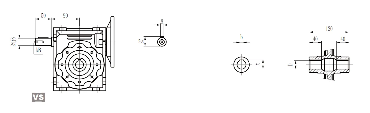 CMN-NMRV075 Worm Gear Reducer Dimensions