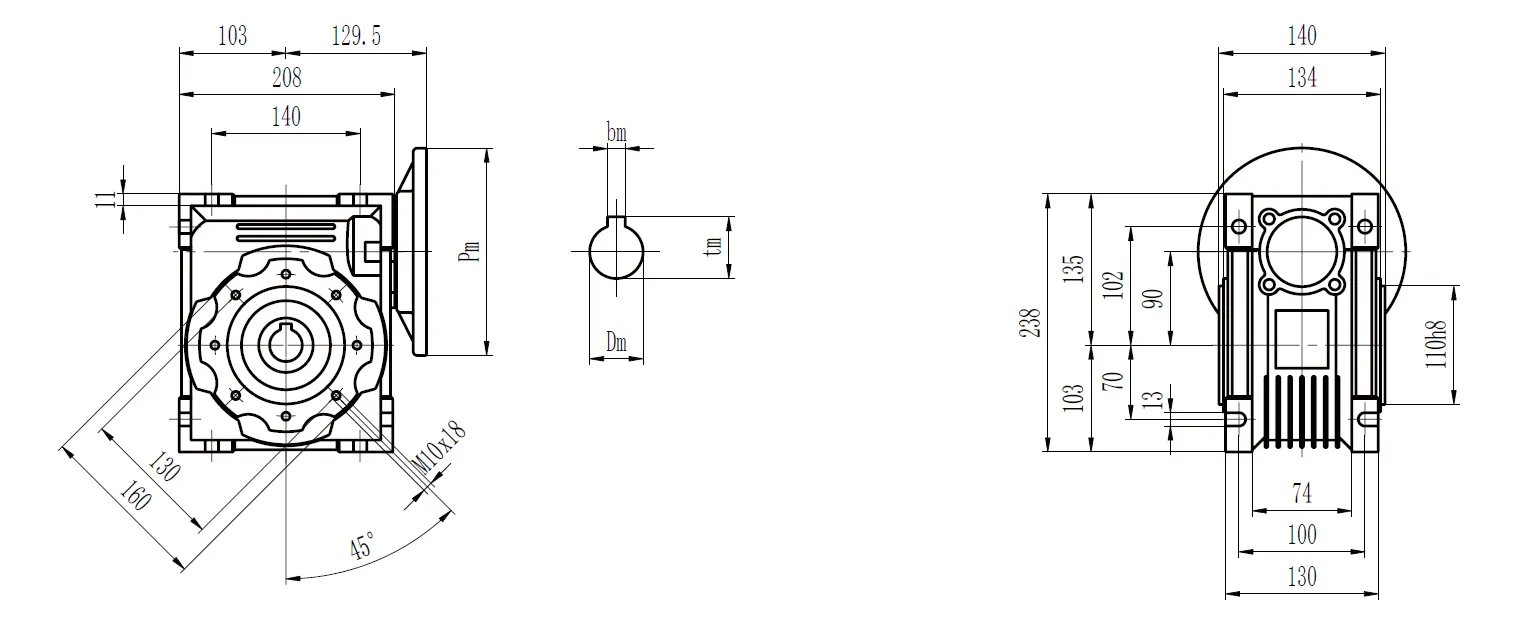 CMN-NMRV090 Worm Gear Reducer Dimensions