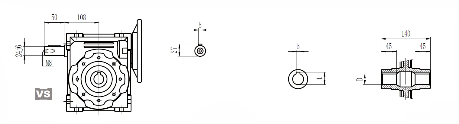 CMN-NMRV090 Worm Gear Reducer Dimensions