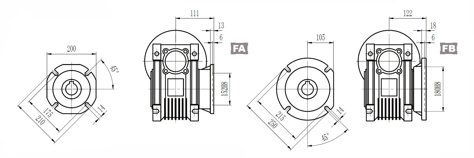 CMN-NMRV090 Worm Gear Reducer Dimensions