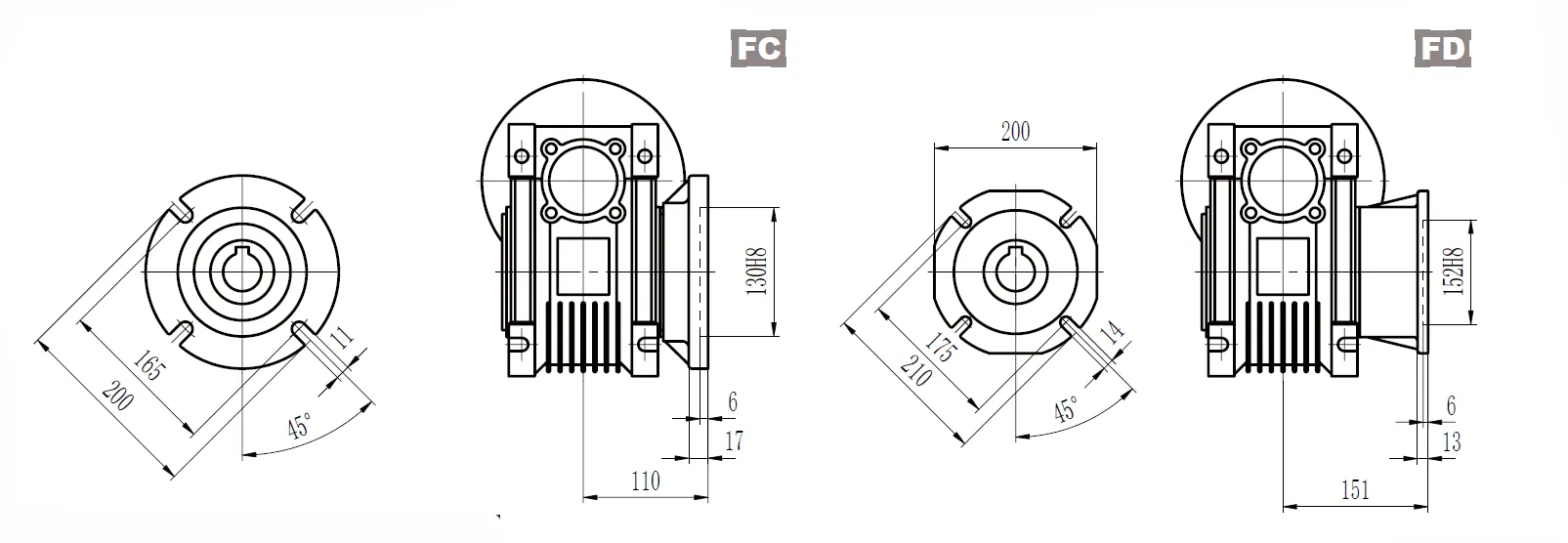 CMN-NMRV090 Worm Gear Reducer Dimensions