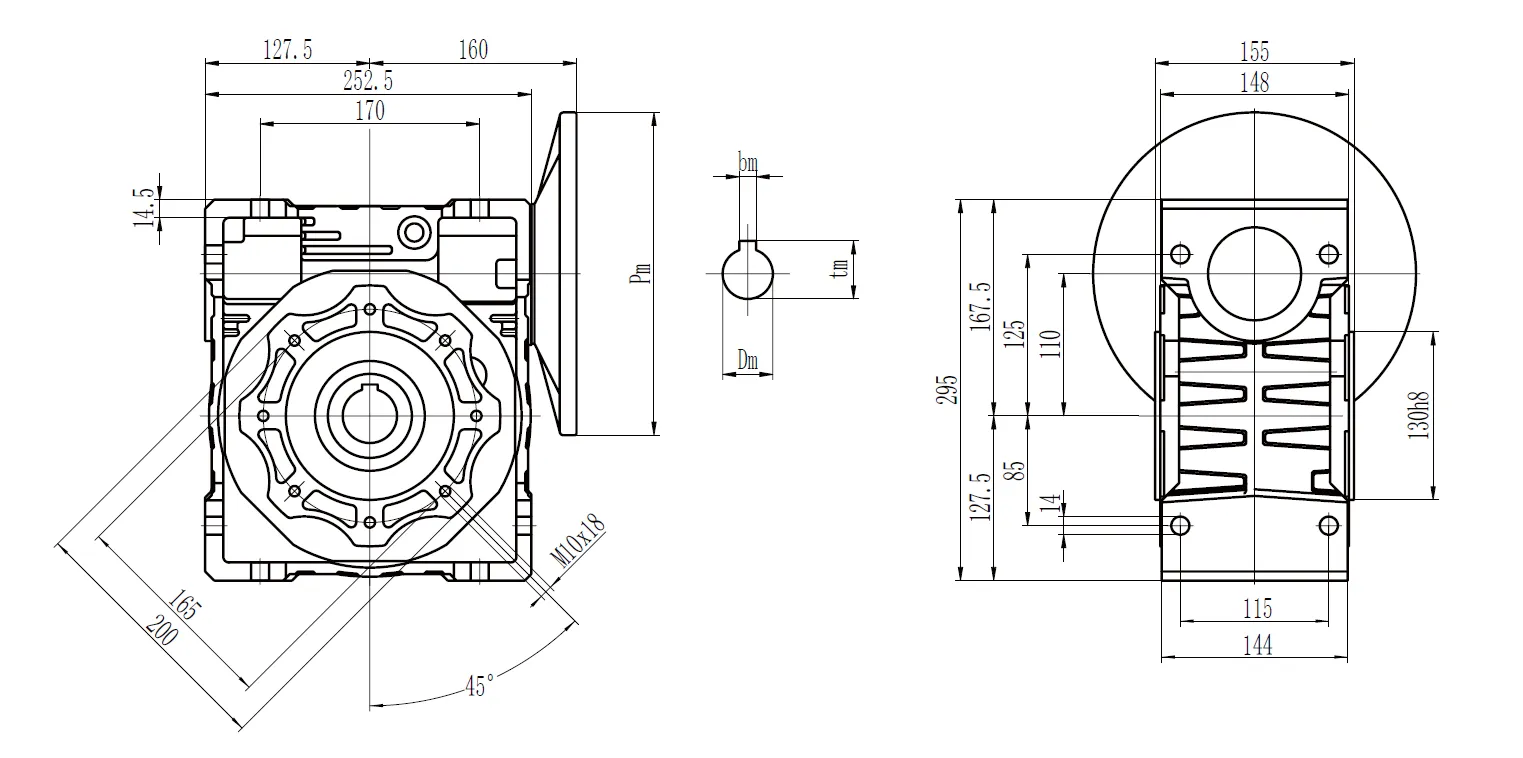 CMN-NMRV110 Worm Gear Reducer Dimensions