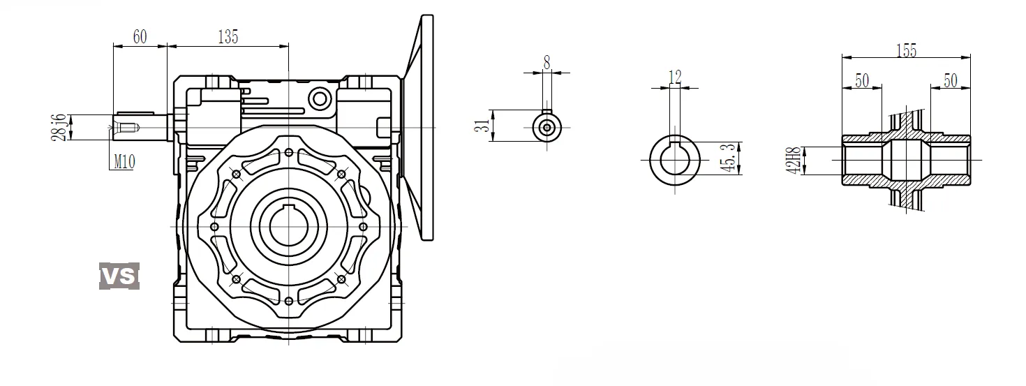CMN-NMRV110 Worm Gear Reducer Dimensions