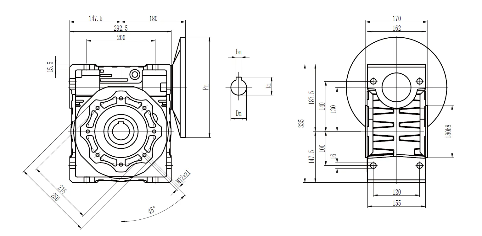 CMN-NMRV130 Worm Gear Reducer Dimensions