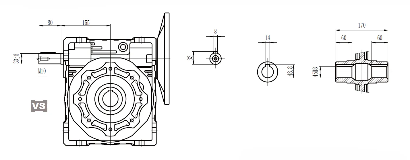 CMN-NMRV130 Worm Gear Reducer Dimensions