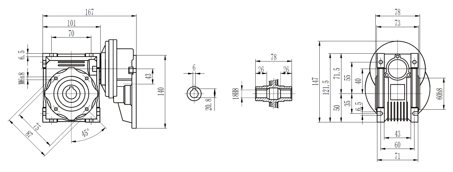 CMN-PC-NMRV Worm Gear Reducer Dimensions