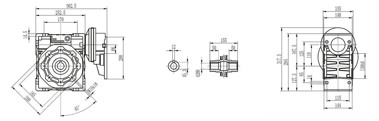 CMN-PC-NMRV Worm Gear Reducer Dimensions