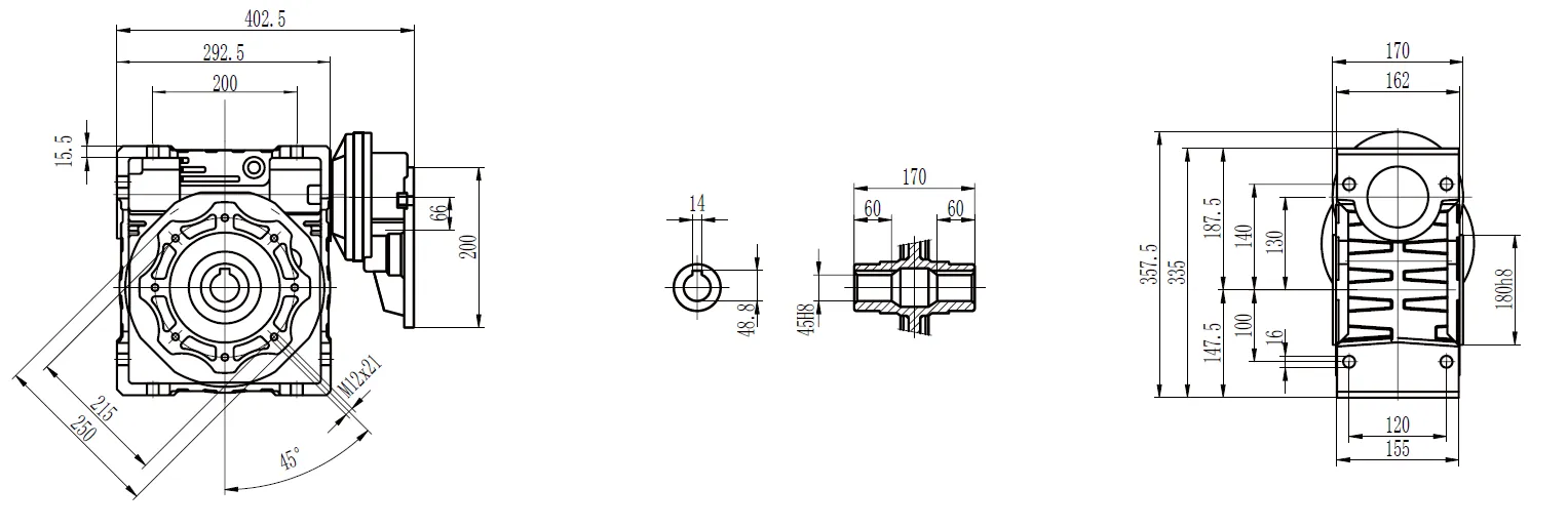 CMN-PC-NMRV Worm Gear Reducer Dimensions