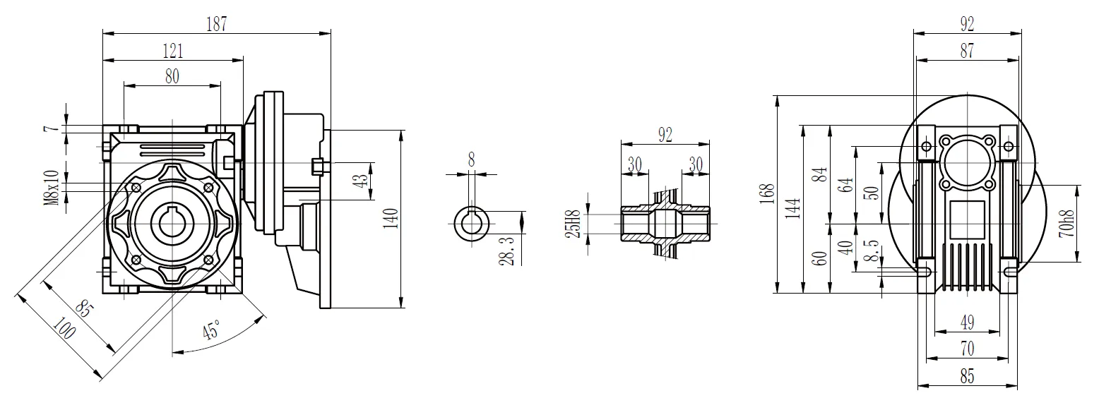 CMN-PC-NMRV Worm Gear Reducer Dimensions