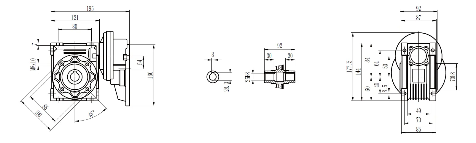 CMN-PC-NMRV Worm Gear Reducer Dimensions