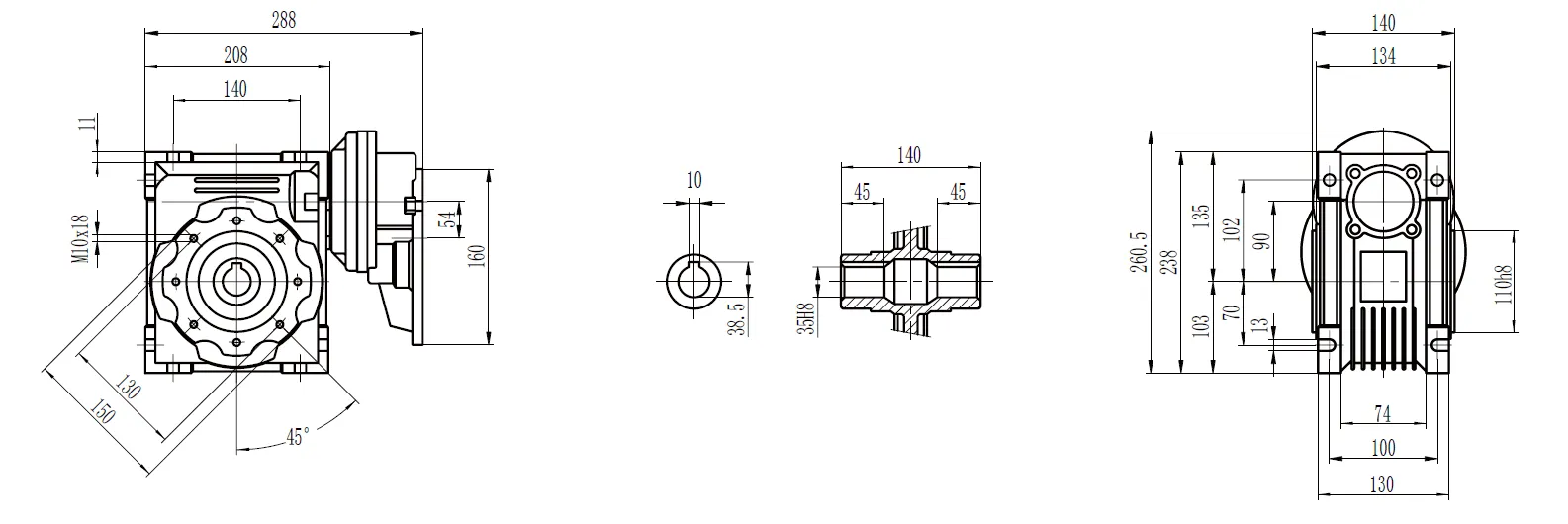 CMN-PC-NMRV Worm Gear Reducer Dimensions