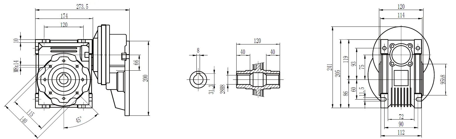 CMN-PC-NMRV Worm Gear Reducer Dimensions