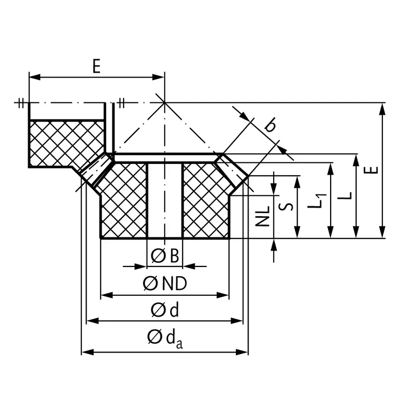 Polyketone Resin Plastic Bevel Gear Dimensions