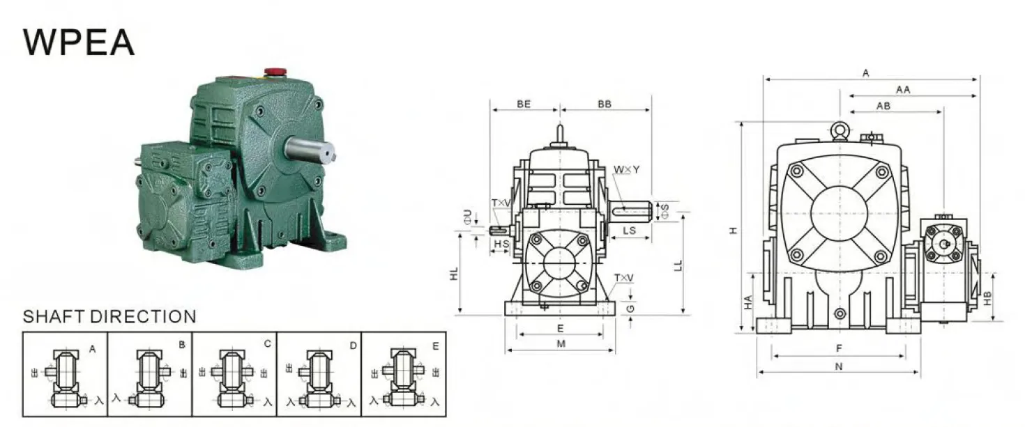 WPEA Worm Gearbox Dimensions
