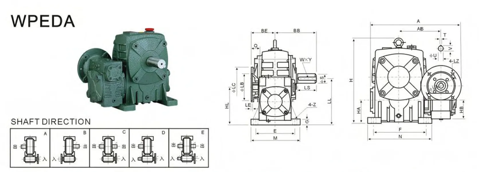 WPEDA Worm Gearbox Dimensions