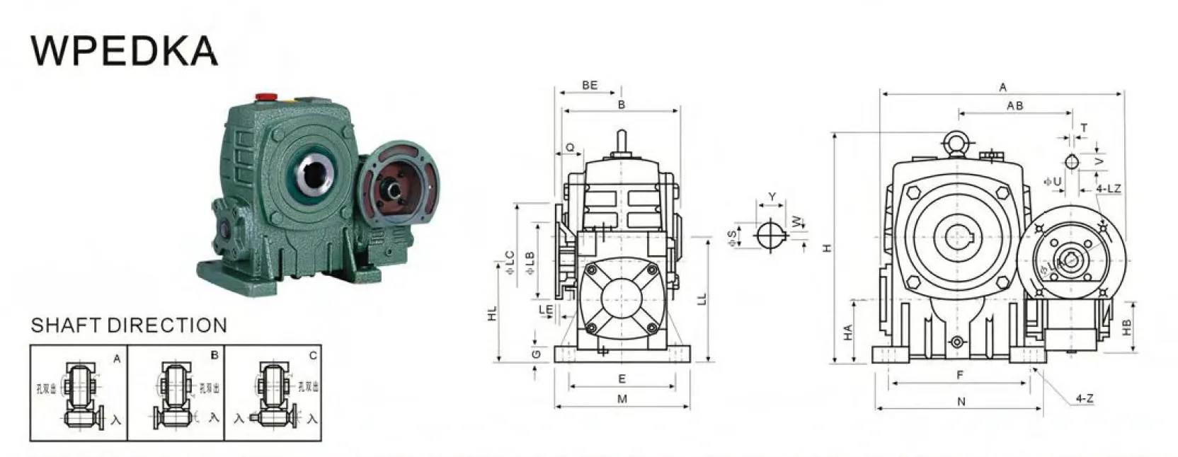 WPEDKA Worm Gearbox Dimensions