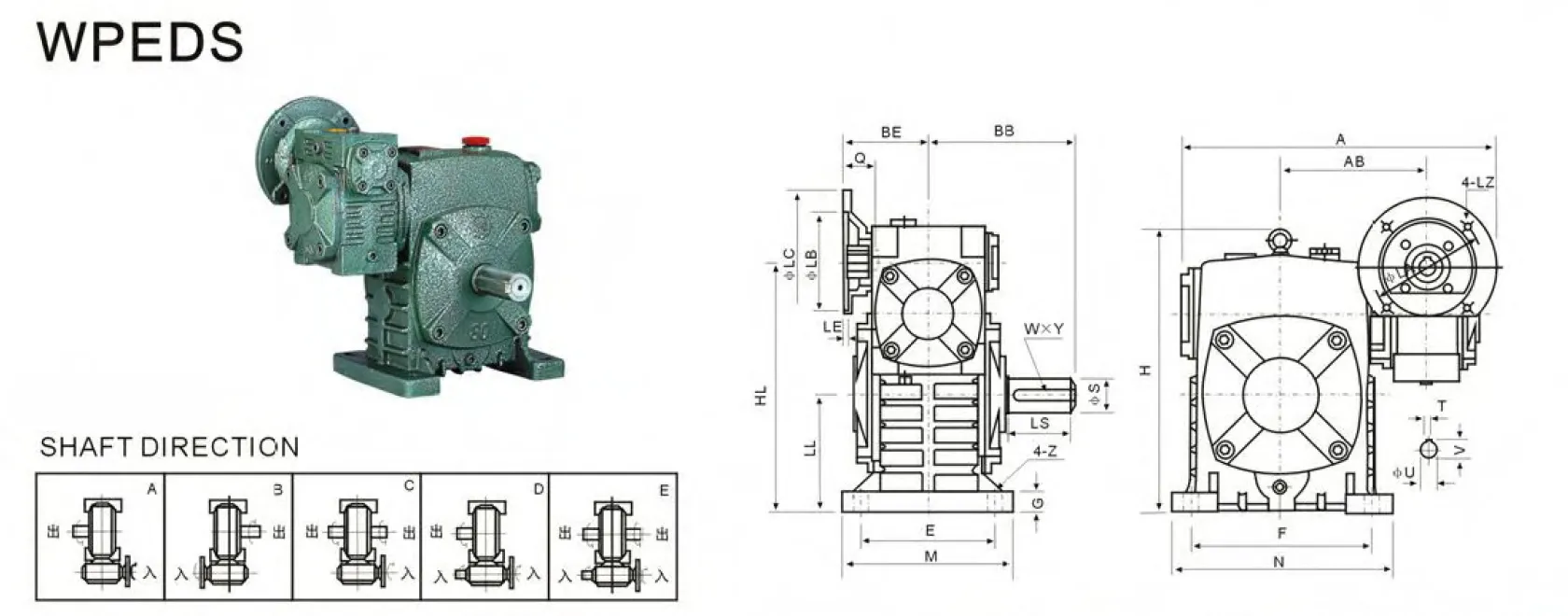 WPEDS Worm Gearbox Dimensions
