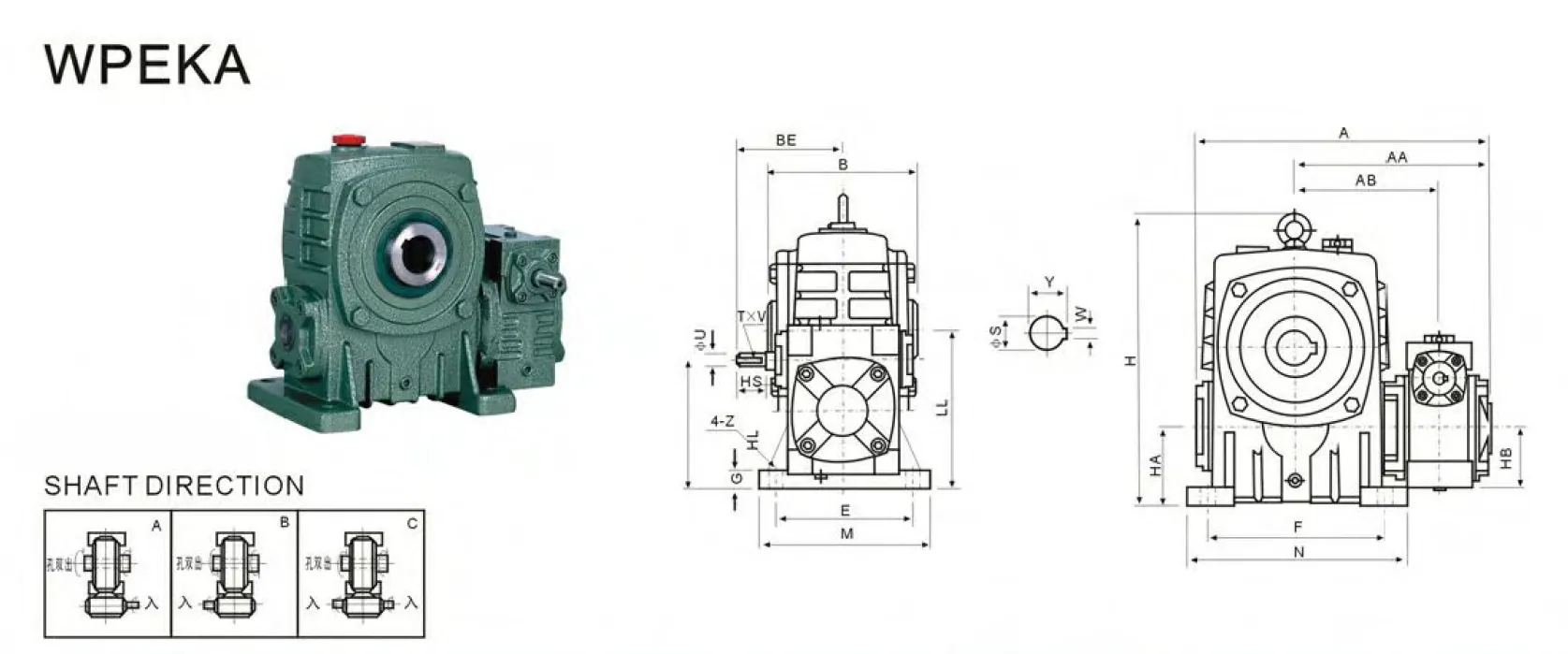 WPEKA Worm Gearbox Dimensions