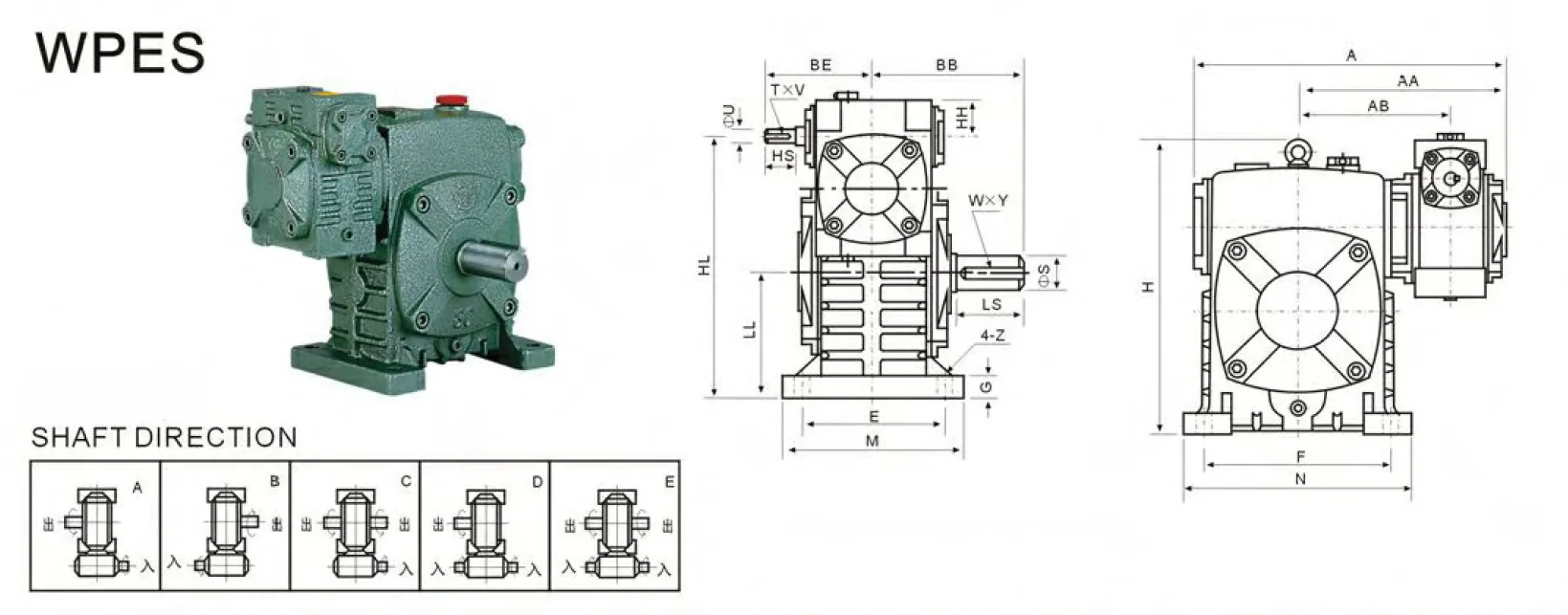 WPES Worm Gearbox Dimensions