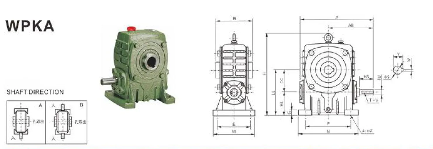 WPKA Worm Gearbox Dimensions