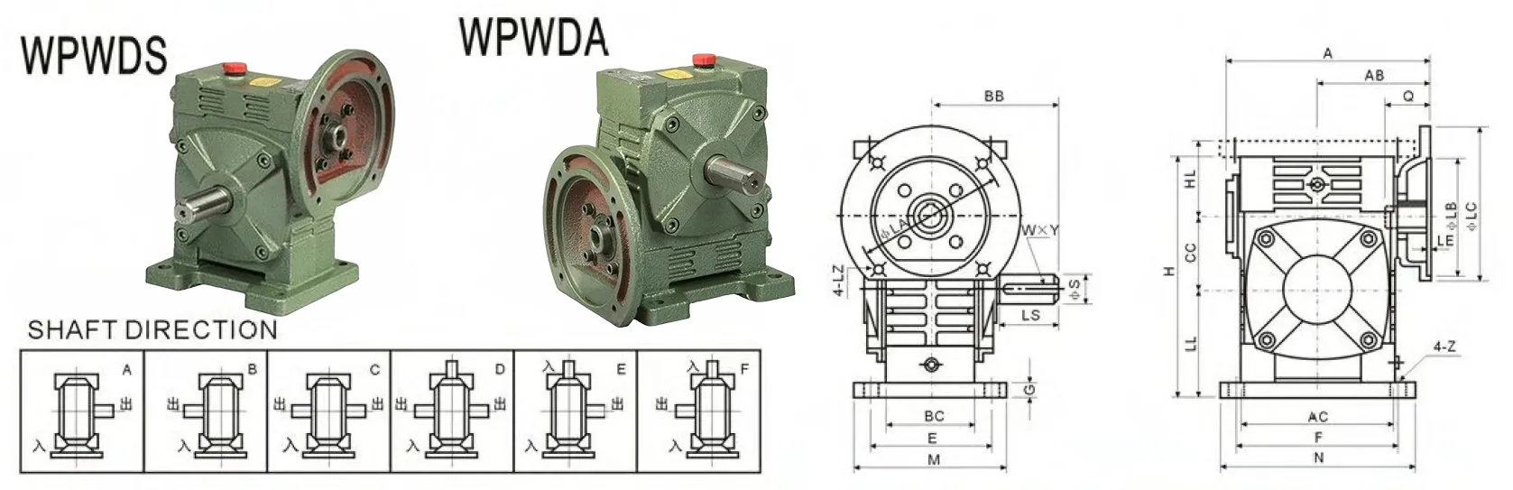 WPWDA Worm Gearbox Dimensions