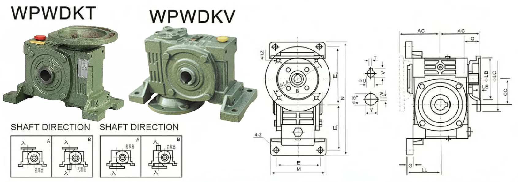 WPWDKV Worm Gearbox Dimensions