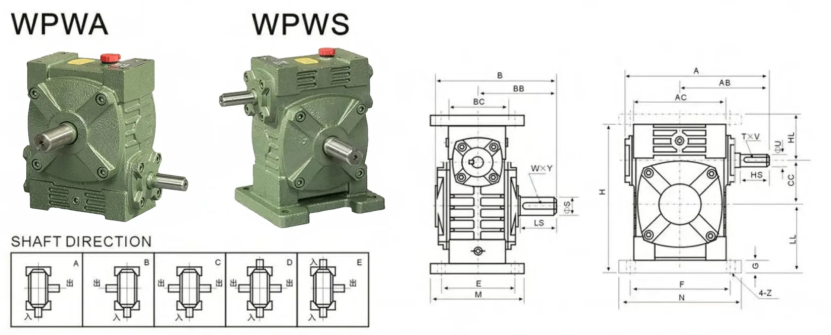 WPWS Worm Gearbox Dimensions