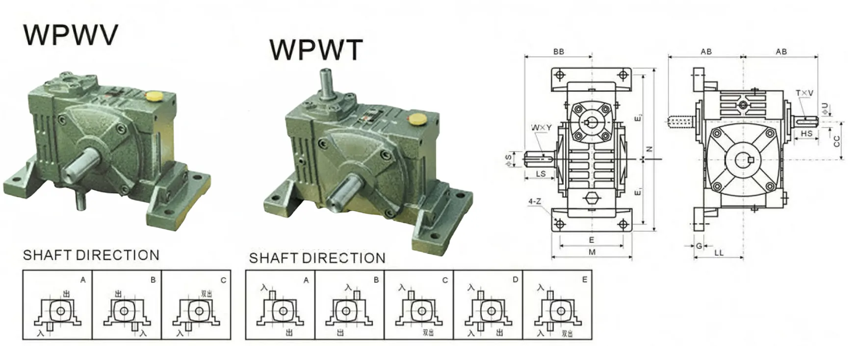 WPWT Worm Gearbox Dimensions
