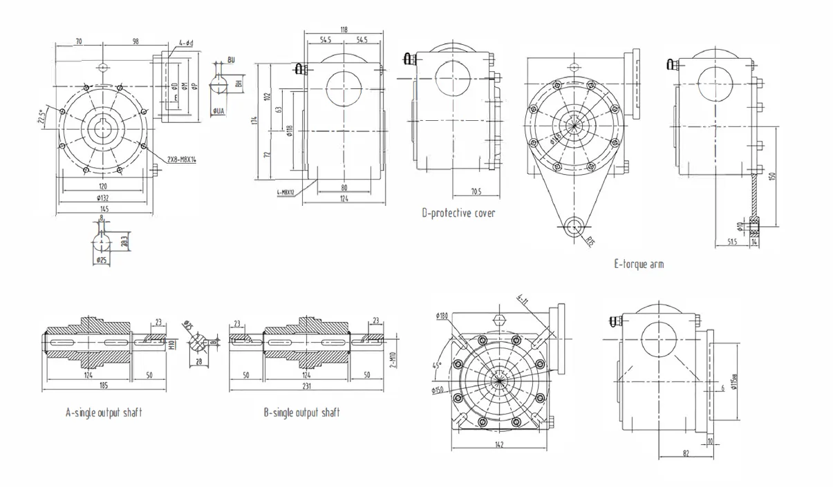 GMSS Stainless Steel Worm Gearbox Dimensions