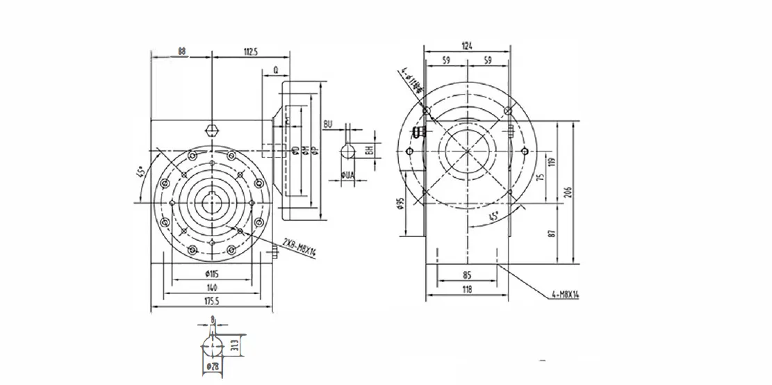 GMSS Stainless Steel Worm Gearbox Dimensions