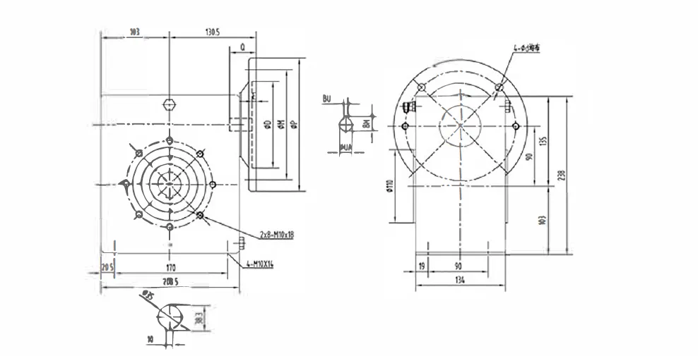 GMSS Stainless Steel Worm Gearbox Dimensions