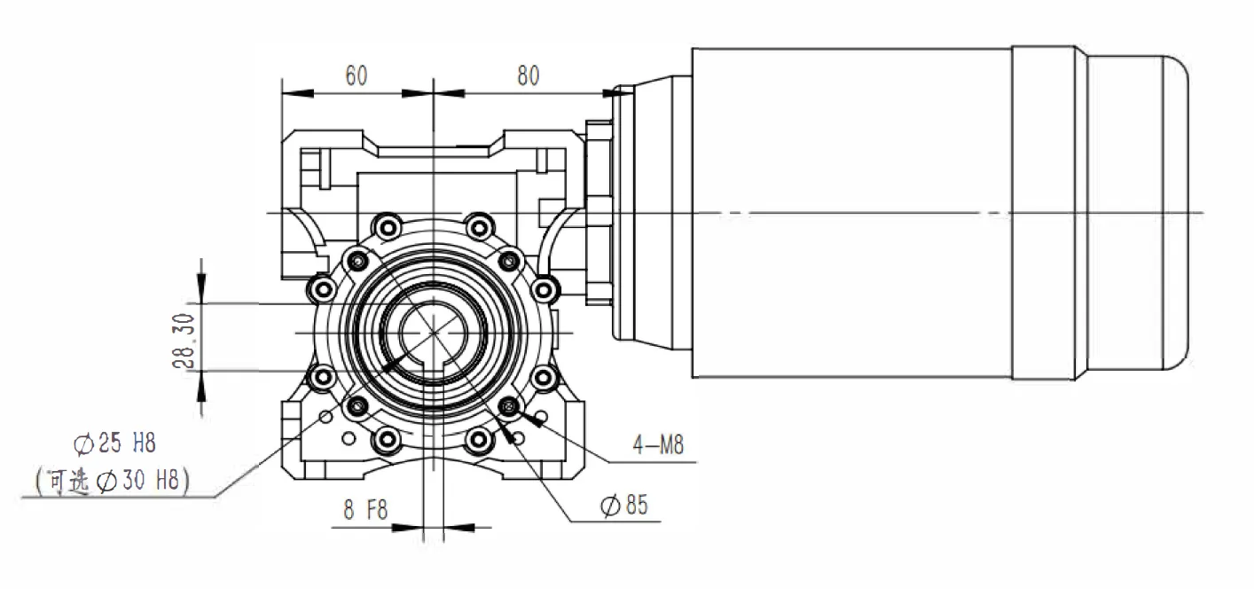 Dimensões do Redutor de Engrenagem Helicoidal MRV050