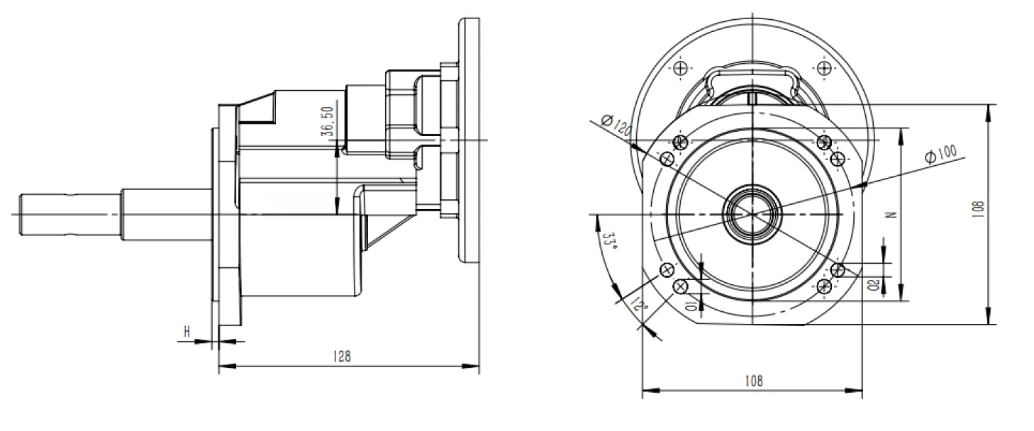 Dimensi Gearbox Cacing untuk Pakan Unggas PGV035