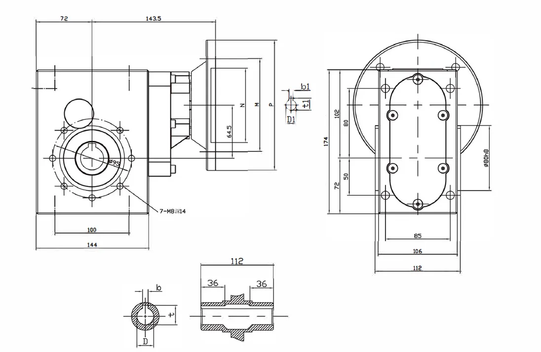 SSKM Stainless Steel Worm Gearbox Dimensions