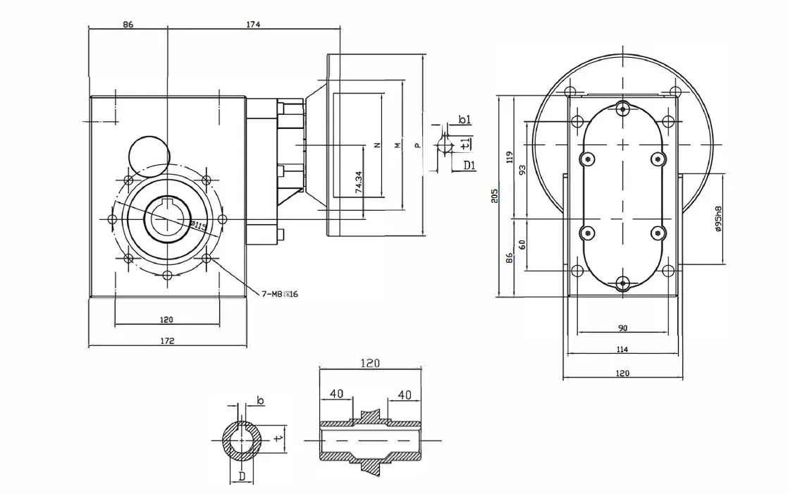 SSKM Stainless Steel Worm Gearbox Dimensions